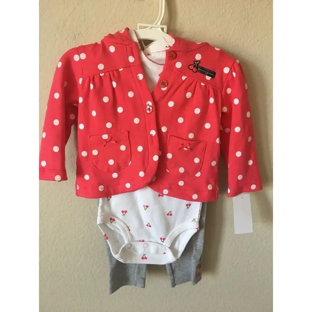 Carter's Cherries Polka Dot Mommy's Sweetie bodysuit Hoodie Pants Set Size 12M